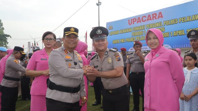 64 Personel dan 1 ASN Raih Anugerah Pangkat Upacara Kenaikan Pangkat Polres Pelalawan Periode Juli 2026